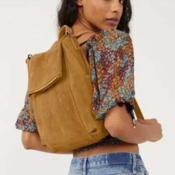 Free People Tiger-eye Large Backpack Suede Leather NWT🆕💥📦⌚🏃🏻💨⚡🚚 - Picture 2 of 15